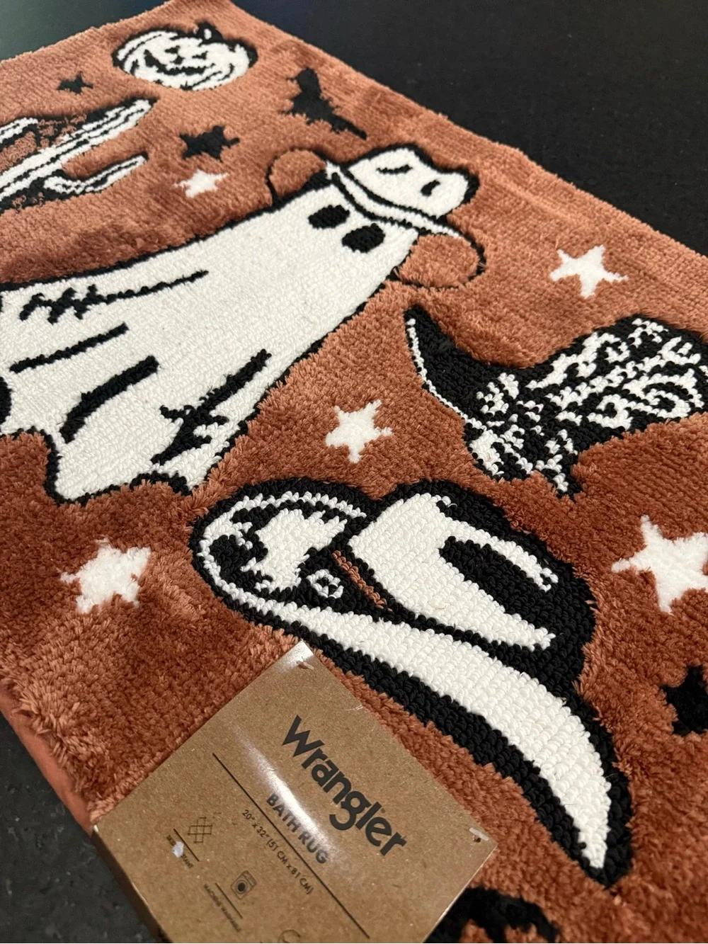 NEW Wrangler Western Ghost Cowboy Hat Boots, Cactus, Pumpkin Bathroom Rug 20x32”